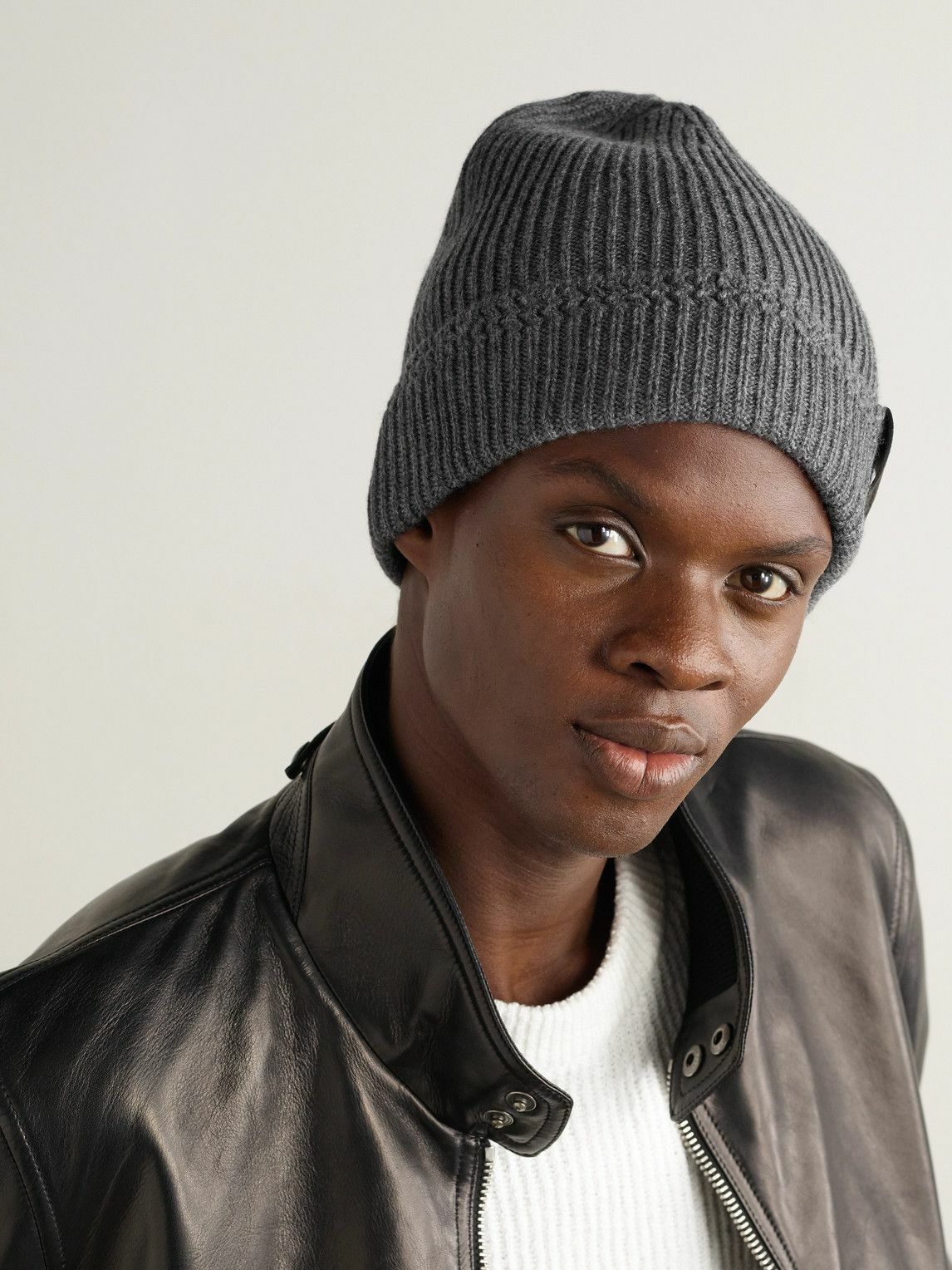 TOM FORD - Logo-Appliquéd Ribbed Cashmere Beanie - Gray