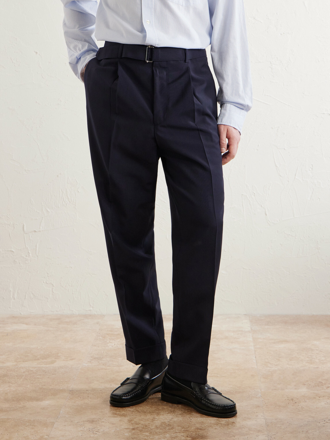 Officine Générale - Hugo Straight-Leg Pleated Virgin Wool Trousers - Blue