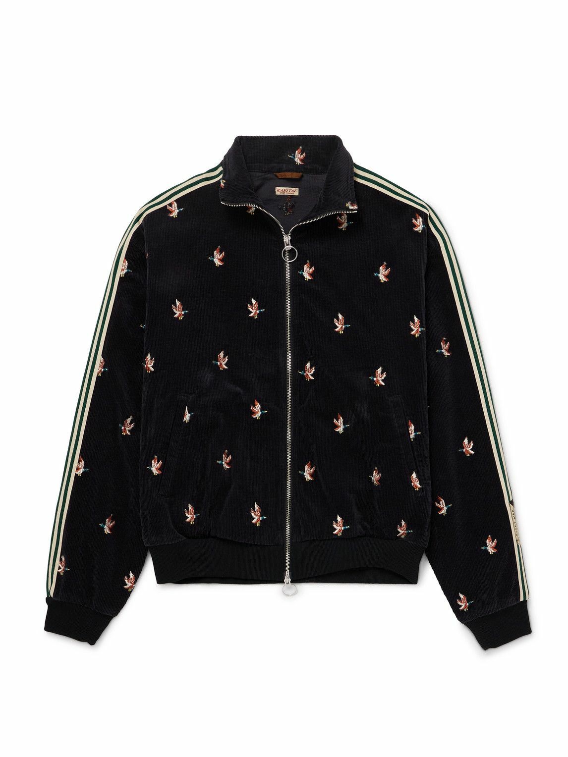 KAPITAL - Embroidered Velvet-Trimmed Jersey Track Jacket - Black