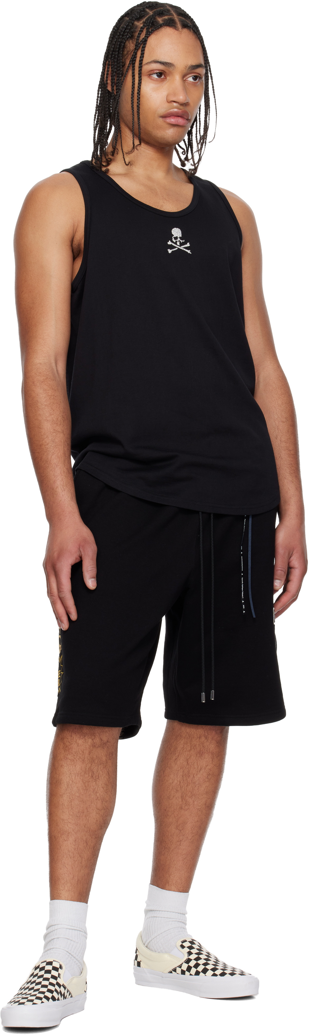 mastermind JAPAN Black Glass Beaded Loopwheel Tank Top