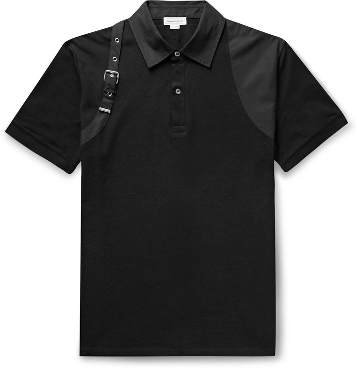 Photo: Alexander McQueen - Harness-Detailed Cotton-Piqué Polo Shirt - Black