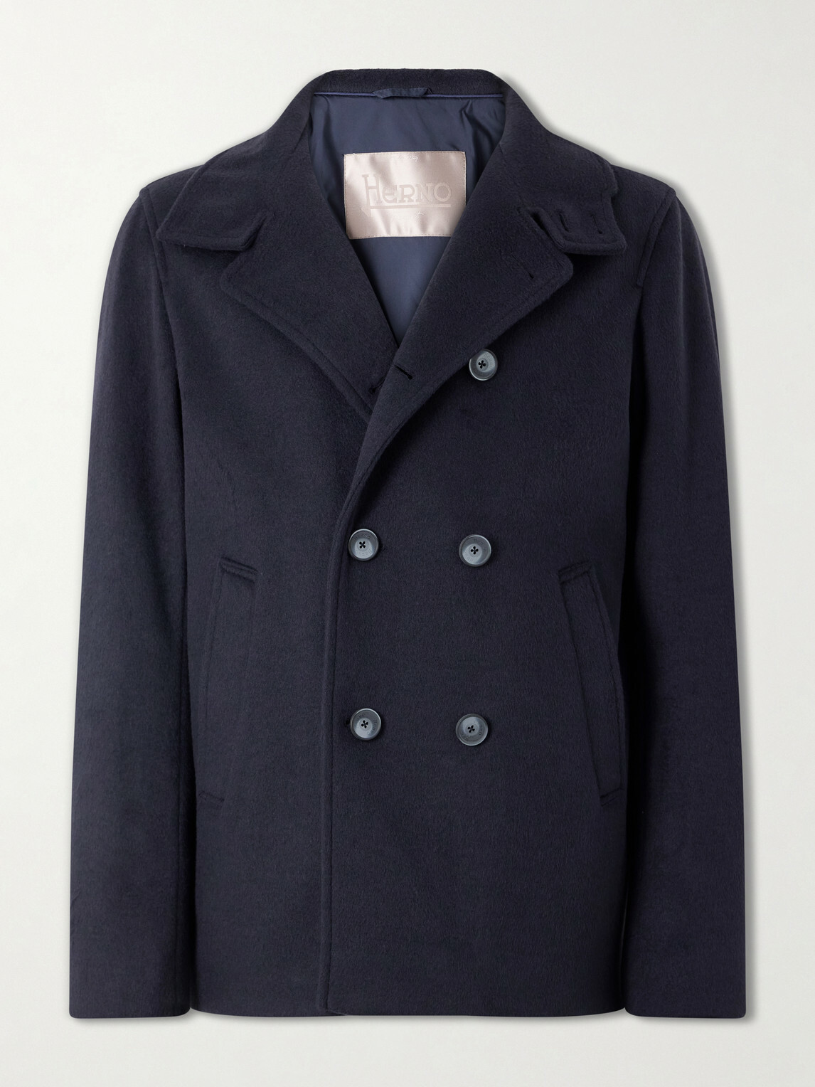 Herno - Double-Breasted Woven Coat - Blue