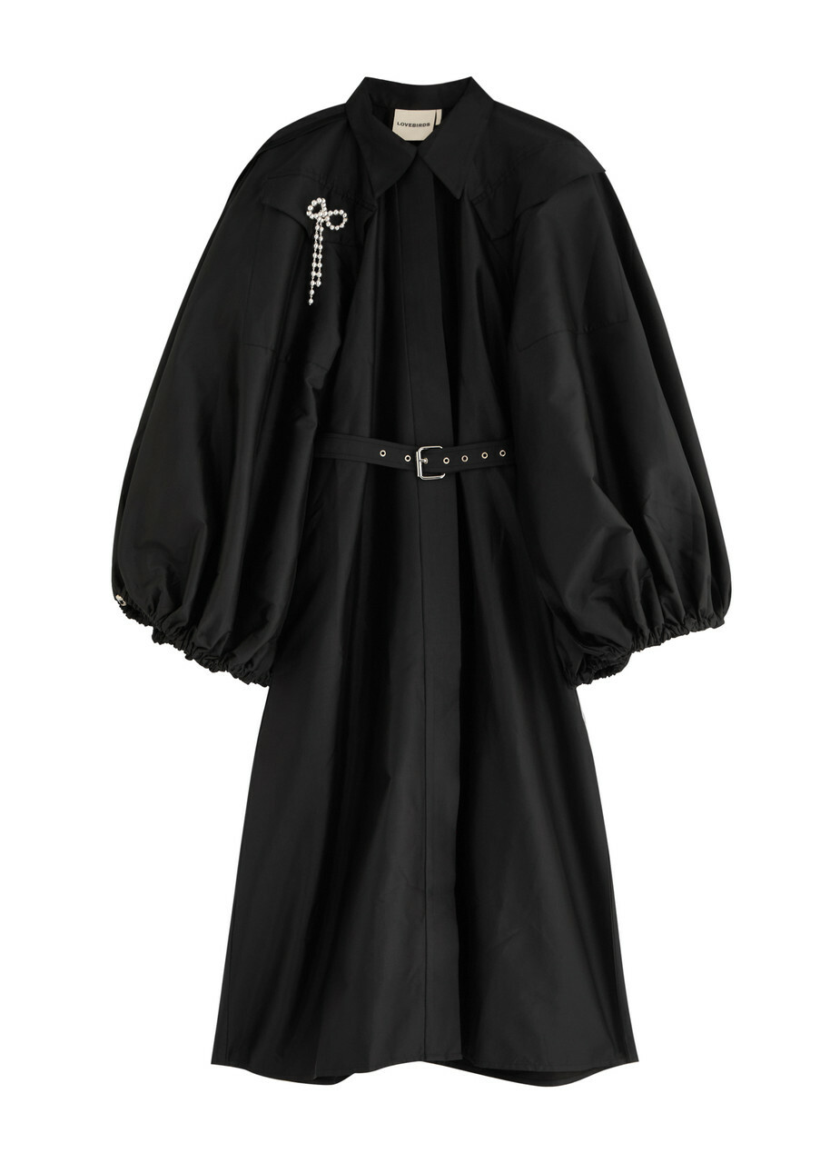Lovebirds Belted Taffeta Midi Dress Black