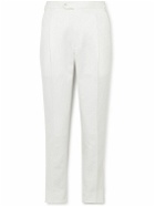 Saman Amel - Slim-Fit Pleated Cotton and Linen-Blend Twill Trousers - Neutrals