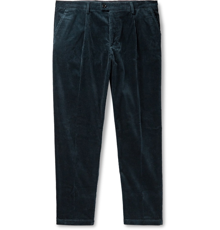 Photo: Hugo Boss - Wide-Leg Stretch-Cotton Corduroy Trousers - Blue