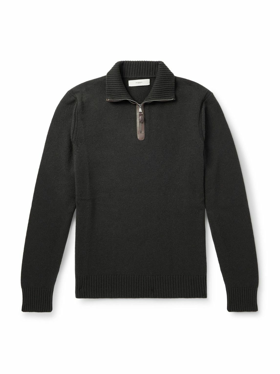 Purdey - Leather-Trimmed Cashmere Half-Zip Sweater - Green