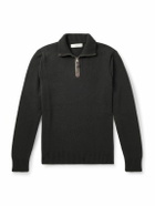 Purdey - Leather-Trimmed Cashmere Half-Zip Sweater - Green