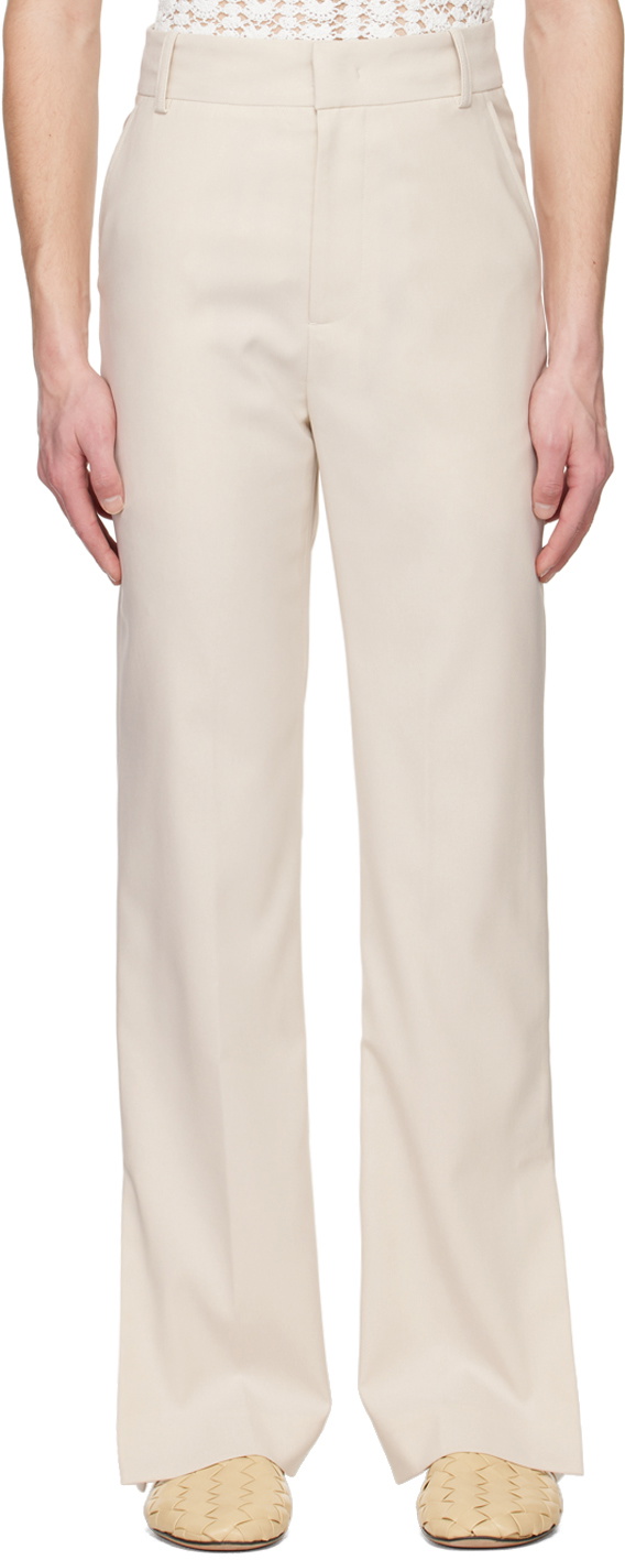 young n sang Beige Contrast Stitching Trousers