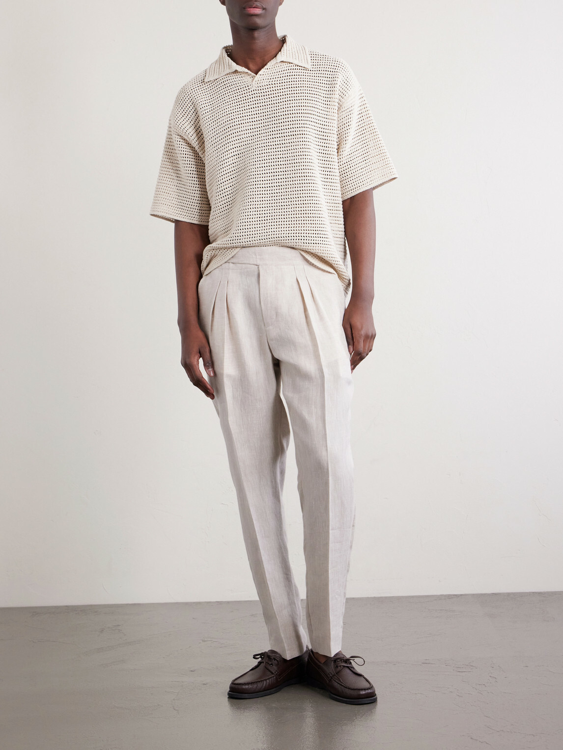Mr P. - Steve Tapered Pleated Herringbone Linen Trousers - Neutrals