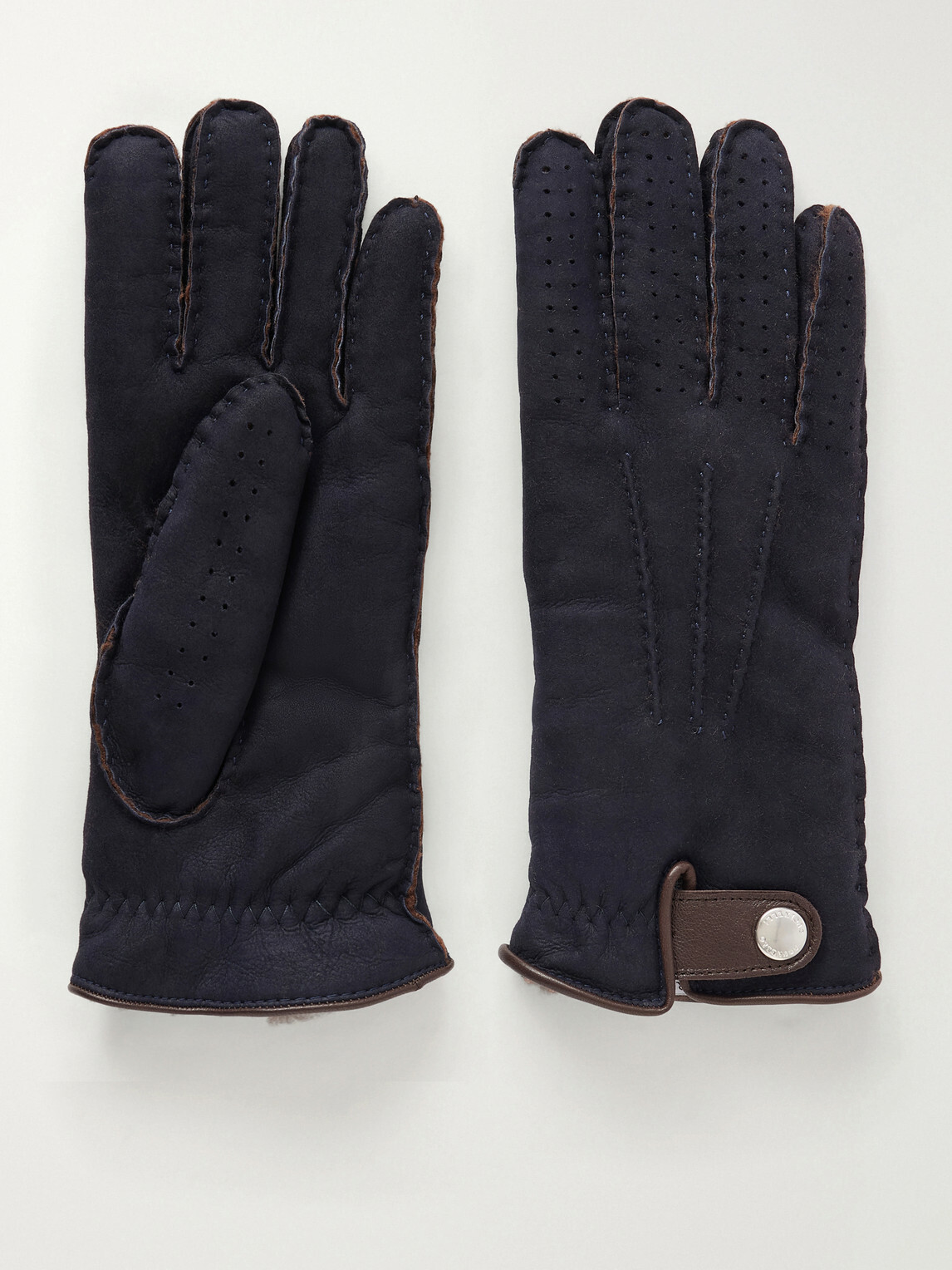 Brunello Cucinelli - Leather-Trimmed Suede Gloves - Blue