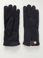 Brunello Cucinelli - Leather-Trimmed Suede Gloves - Blue