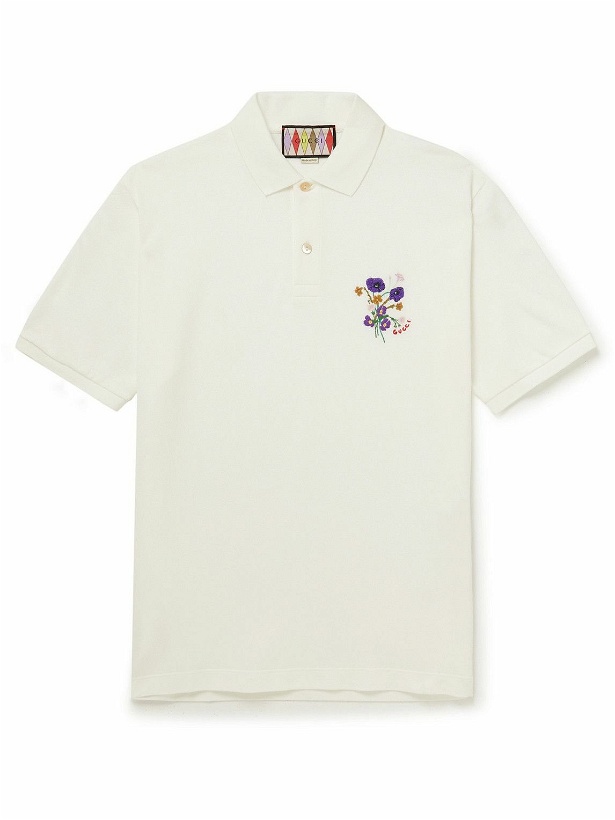 Photo: GUCCI - Logo-Embroidered Cotton-Piqué Polo Shirt - Neutrals