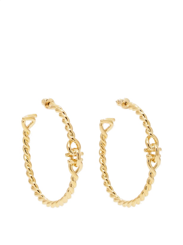 Photo: Ferragamo Womens Twisted chain Gancini hoop earrings (L) in Gold