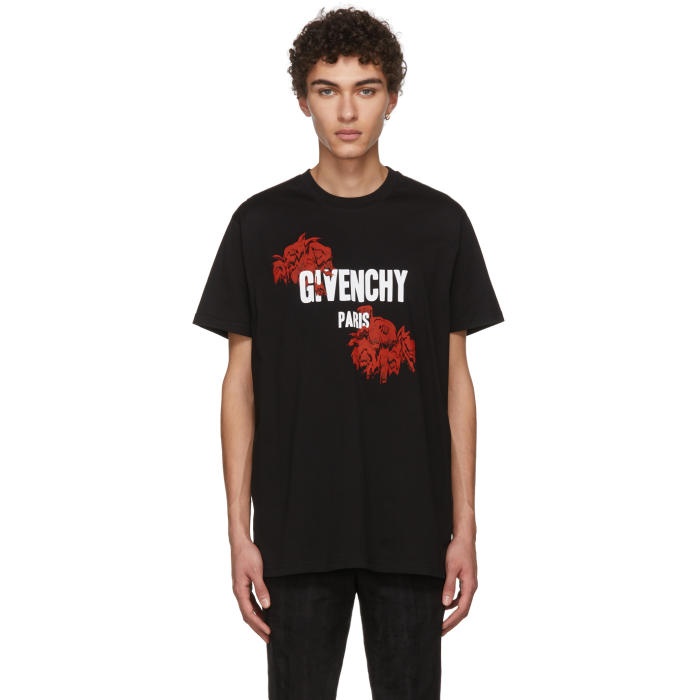 Givenchy Black Logo and Roses T-Shirt Givenchy