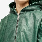 Cole Buxton Men's Hooded Leather Jacket in Cracked Green