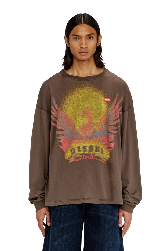 Photo: Diesel Long sleeve T-shirt with Phoenix graphic - T-Shirts Mens in Brown