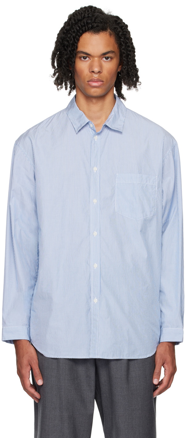 ATON Blue Giza Stripe Shirt