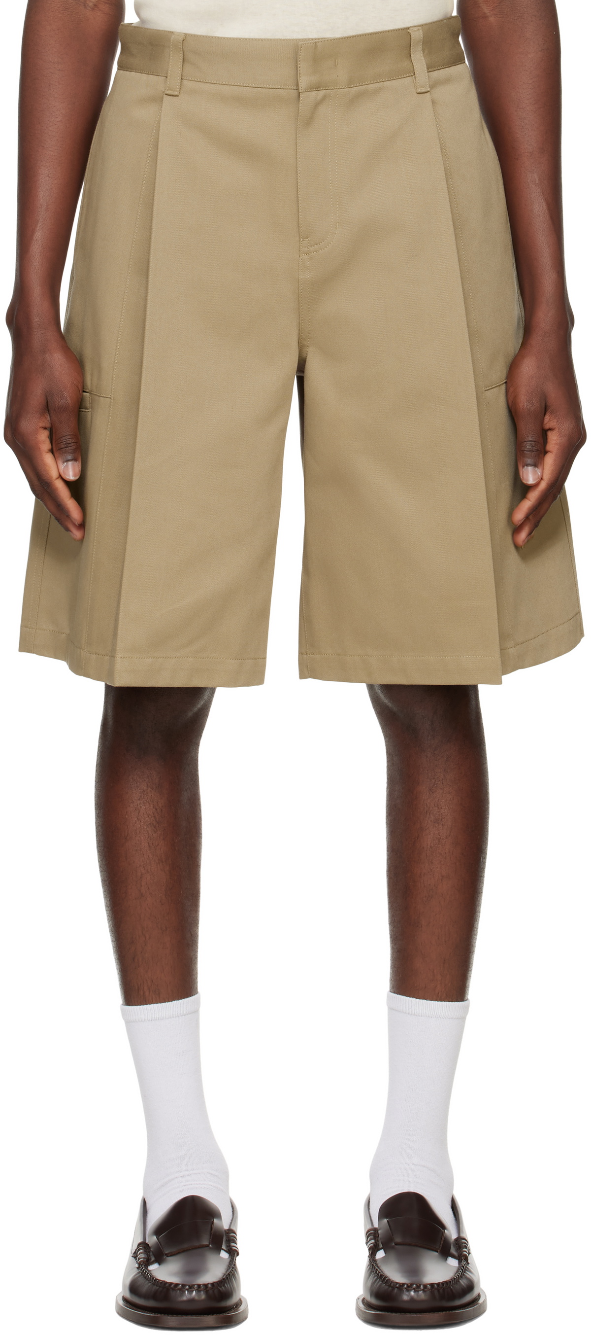 System Khaki Pleated Bermuda Shorts