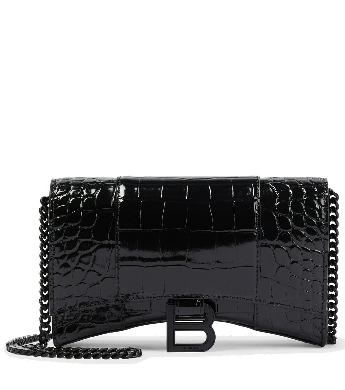 Balenciaga - Hourglass croc-effect leather wallet on chain