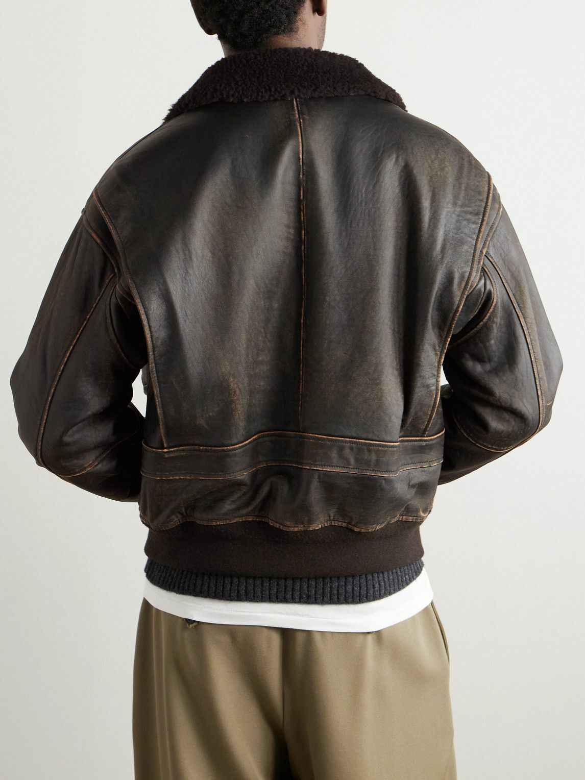 The Row - Herzog Shearling-Trimmed Leather Jacket - Black