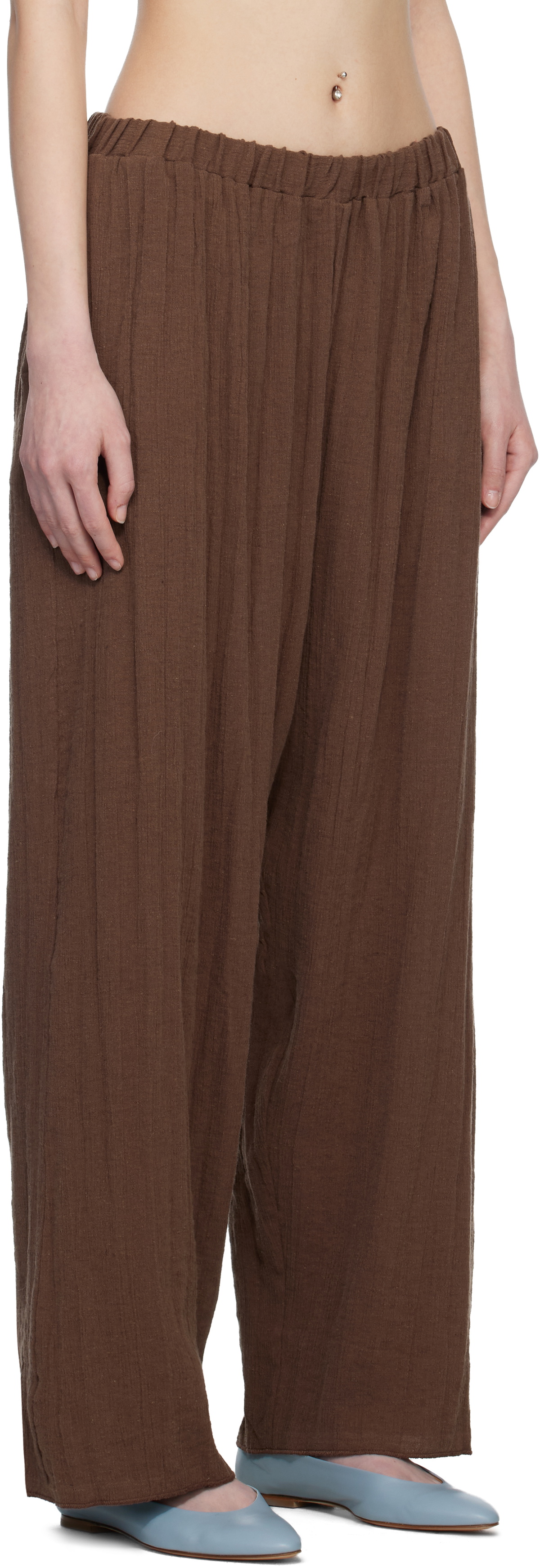 Baserange Brown Crinkle Linen Folio Lounge Pants