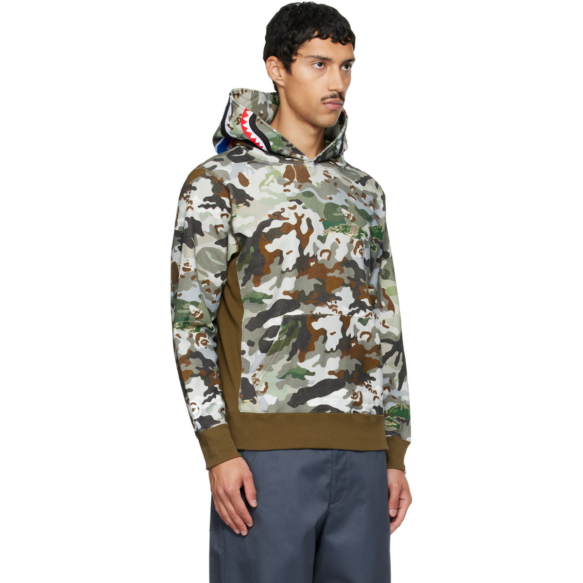 BAPE Khaki Hybrid Camo Shark Pullover Hoodie