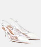 Alaïa Le Cœur patent leather and fishnet slingback pumps