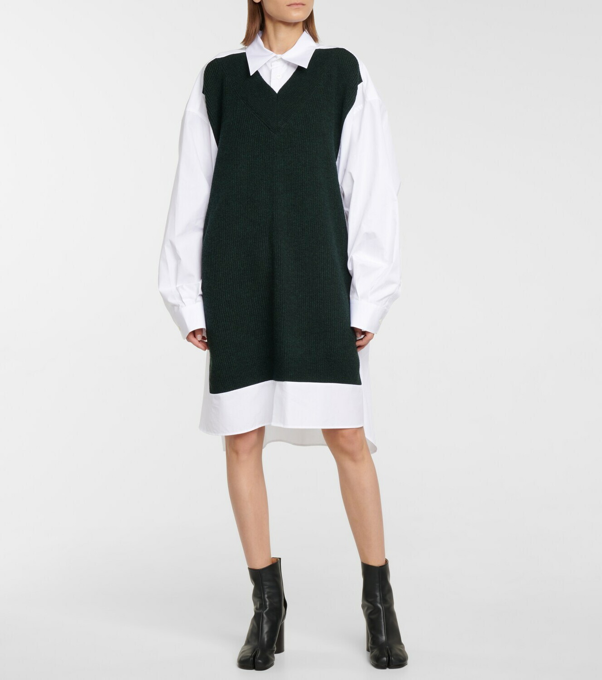 Maison Margiela Wool-paneled cotton shirt dress Maison Margiela