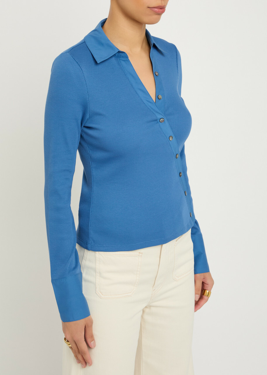 Veronica Beard Brenner Button-effect Cotton-blend top Blue