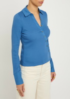 Veronica Beard Brenner Button-effect Cotton-blend top Blue