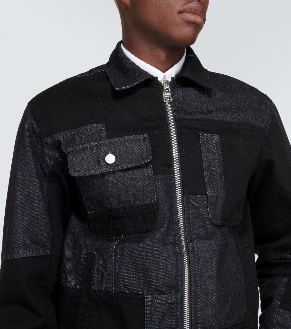 Alexander McQueen Patchwork Zip-up Denim Jacket in Black for Men