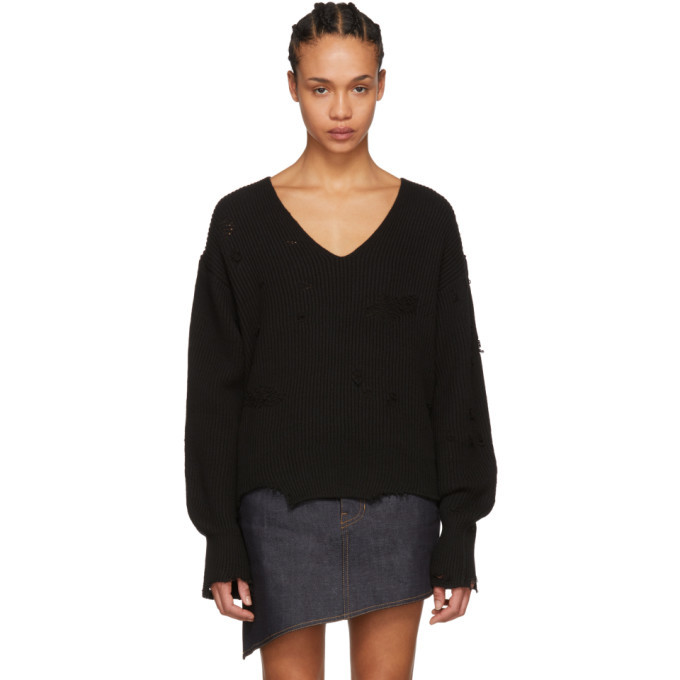 Helmut lang distressed v hotsell neck sweater