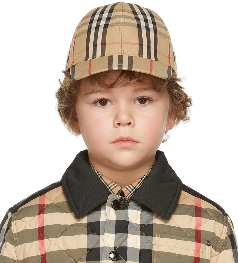 Burberry Kids Beige Check Icon Stripe Baseball Cap Burberry