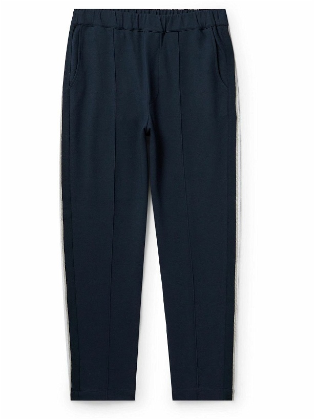 Photo: Hanro - Yves Tapered Webbing-Trimmed Double-Faced Cotton-Blend Jersey Track Pants - Blue