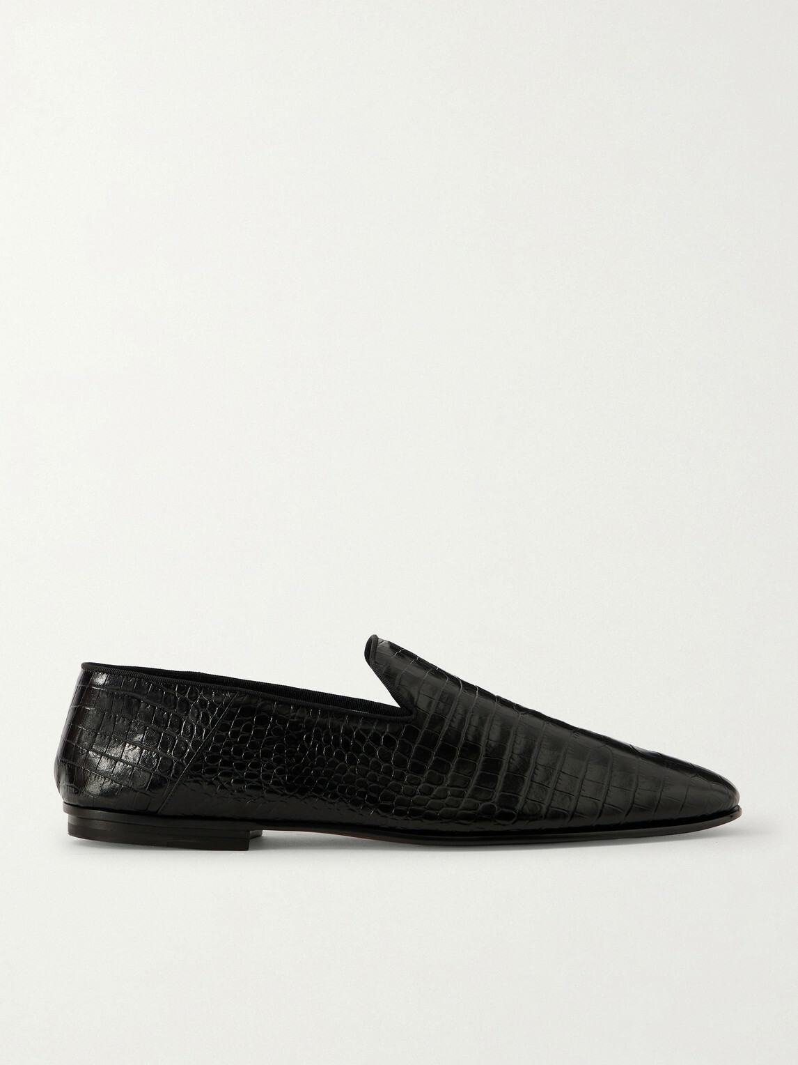 TOM FORD - Steven Grosgrain-Trimmed Croc-Effect Leather Loafers - Black