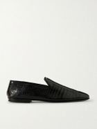 TOM FORD - Steven Grosgrain-Trimmed Croc-Effect Leather Loafers - Black