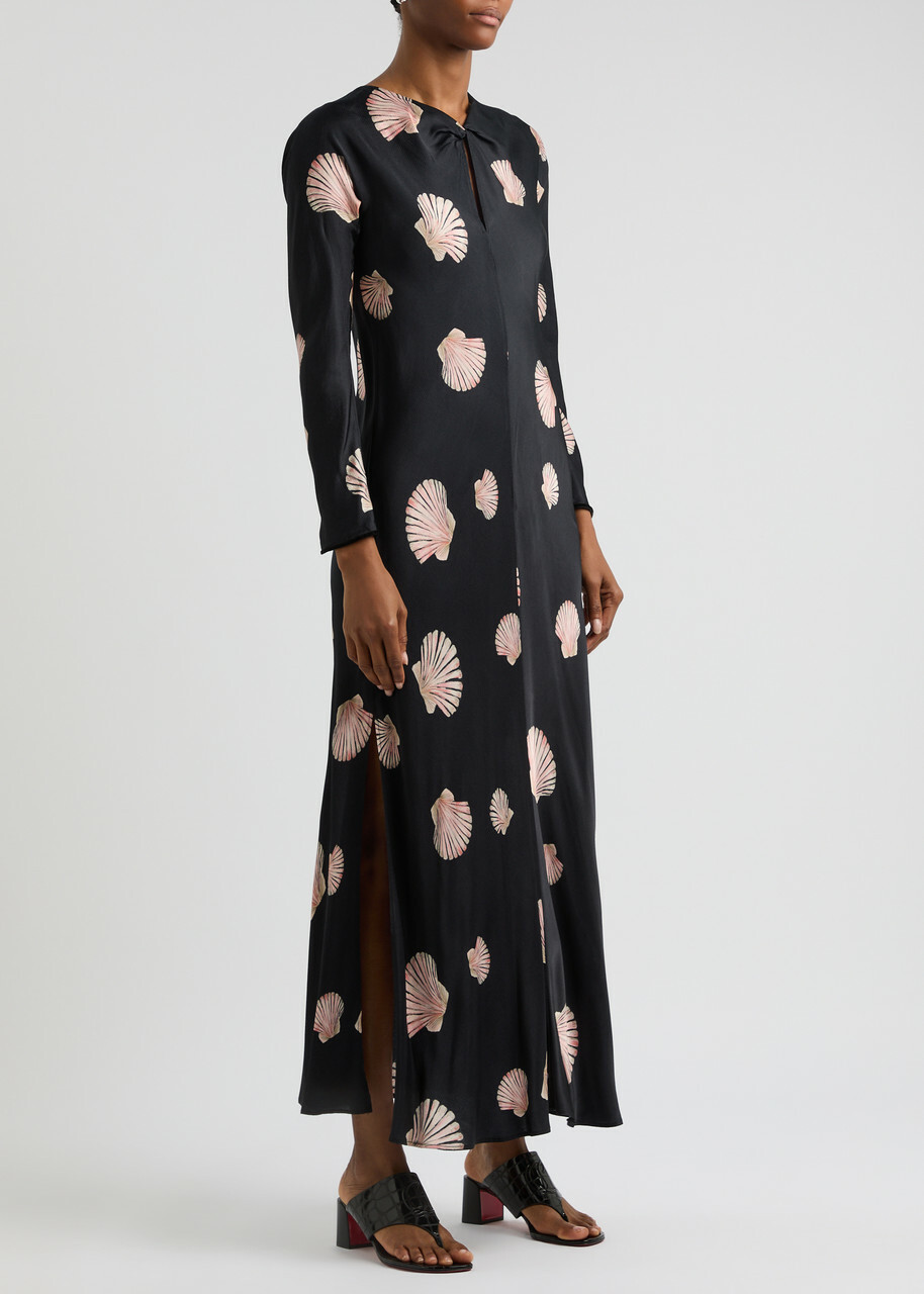 Forte_forte Shell-print Satin Maxi Dress Black