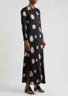 Forte_forte Shell-print Satin Maxi Dress Black