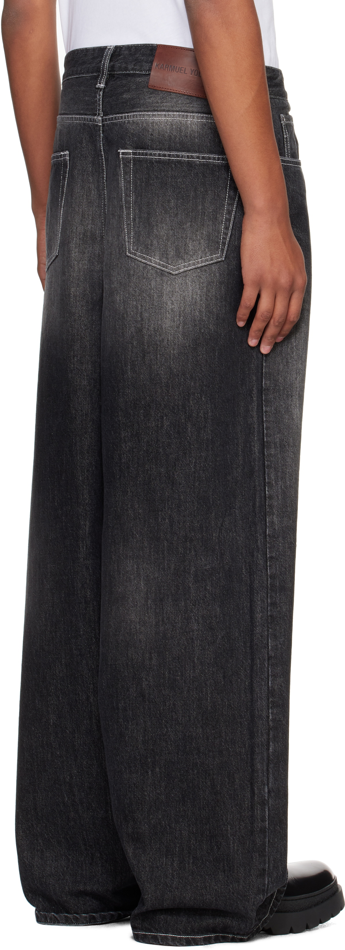 Karmuel Young Black Vacuum Washed Wide Leg Jeans