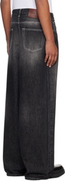 Karmuel Young Black Vacuum Washed Wide Leg Jeans