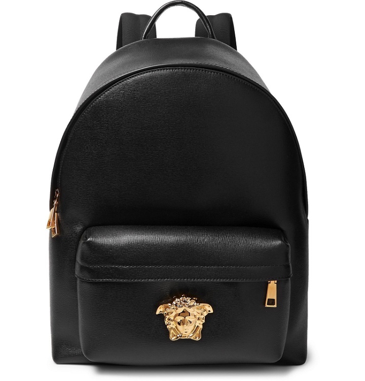 Photo: Versace - Logo-Embellished Full-Grain Leather Backpack - Black