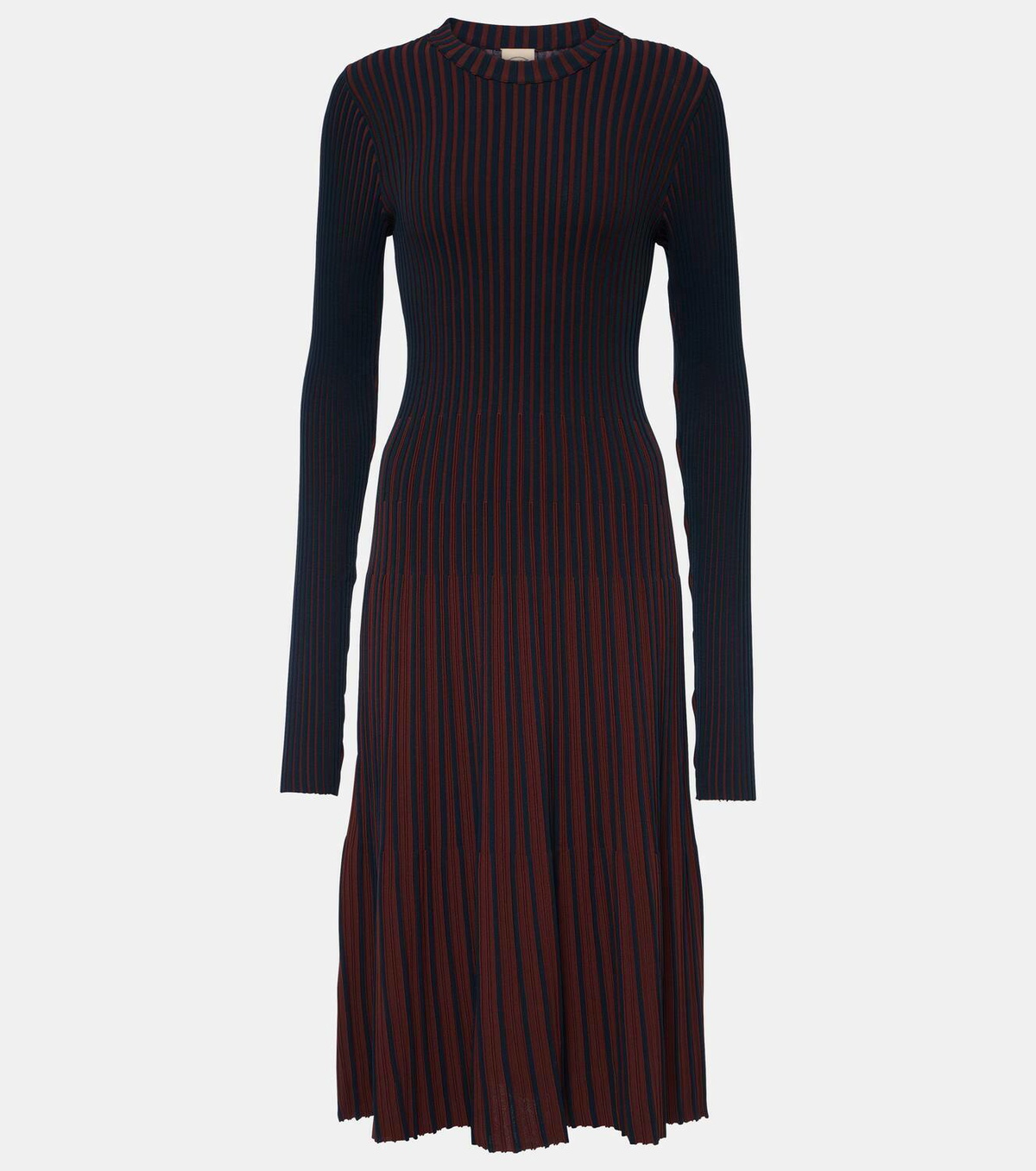 Tod's Striped ribbed-knit pleated midi dress