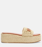Versace Logo raffia platform espadrille slides
