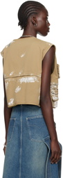 LU'U DAN Beige Painted Denim Vest