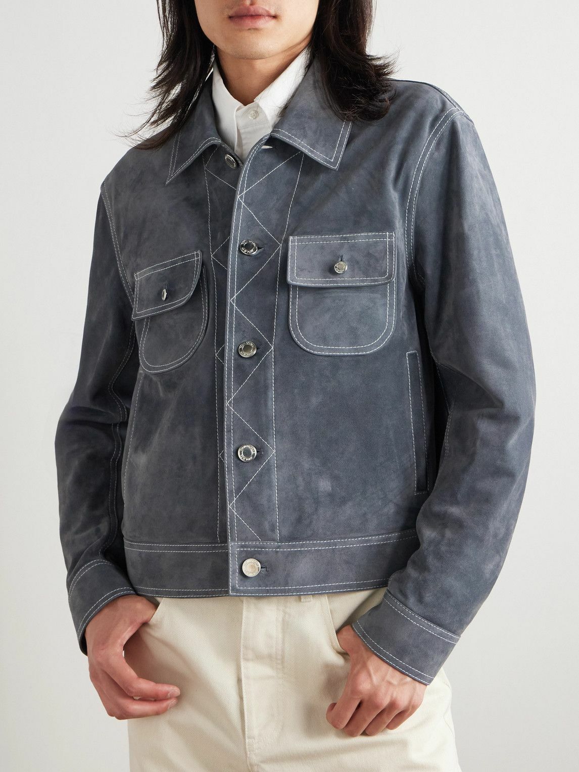 Thom Browne - Cropped Suede Jacket - Gray