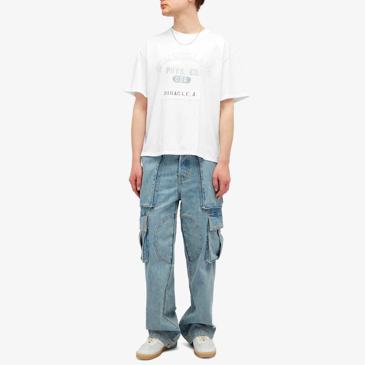 Nahmias Men's Denim Logo Cargo Pants in Vintage Blue