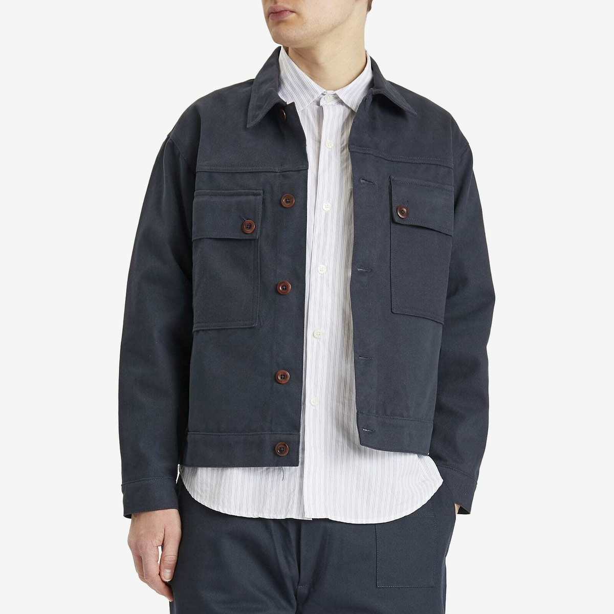 Café Mountain Men's Reverse Panel Workers Jacket in Washed Navy