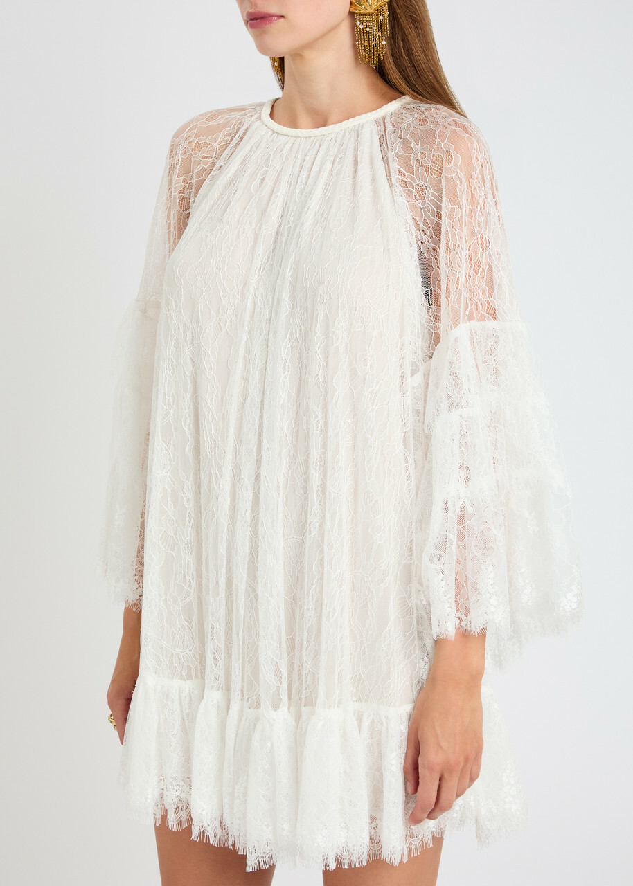 【Alice+Olivia】DELIA タイバック フリル チュニック ドレス Delia Ruffled Tunic Dress In Off White | Alice + Olivia