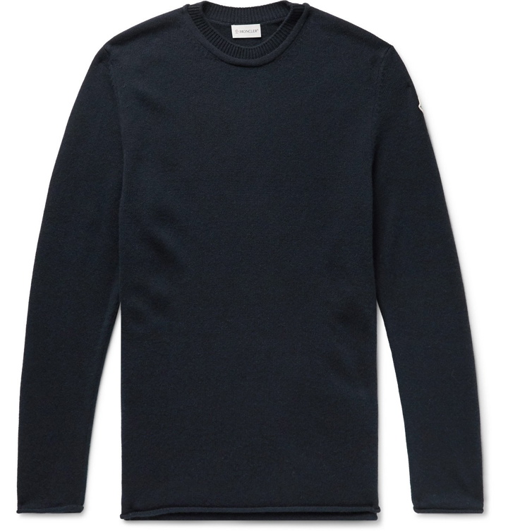 Photo: Moncler - Logo-Appliquéd Wool and Cashmere-Blend Sweater - Blue