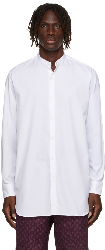 Photo: Dries Van Noten White Poplin Collarless Shirt